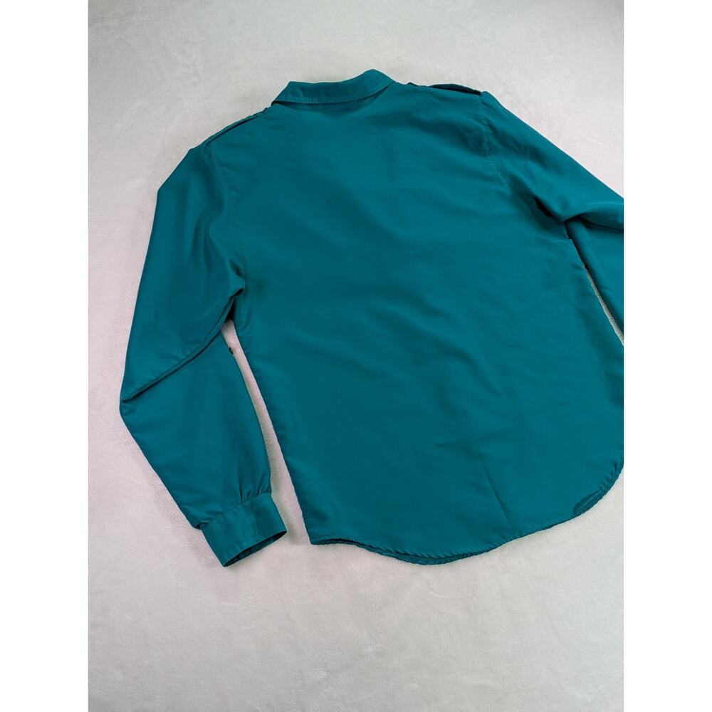 Dianne Von Furstenberg Size 12 Teal Green Safari Style Button Up Blouse VTG 80's - Picture 10 of 16